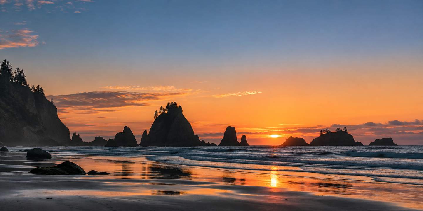 Pacific coastline at sunset